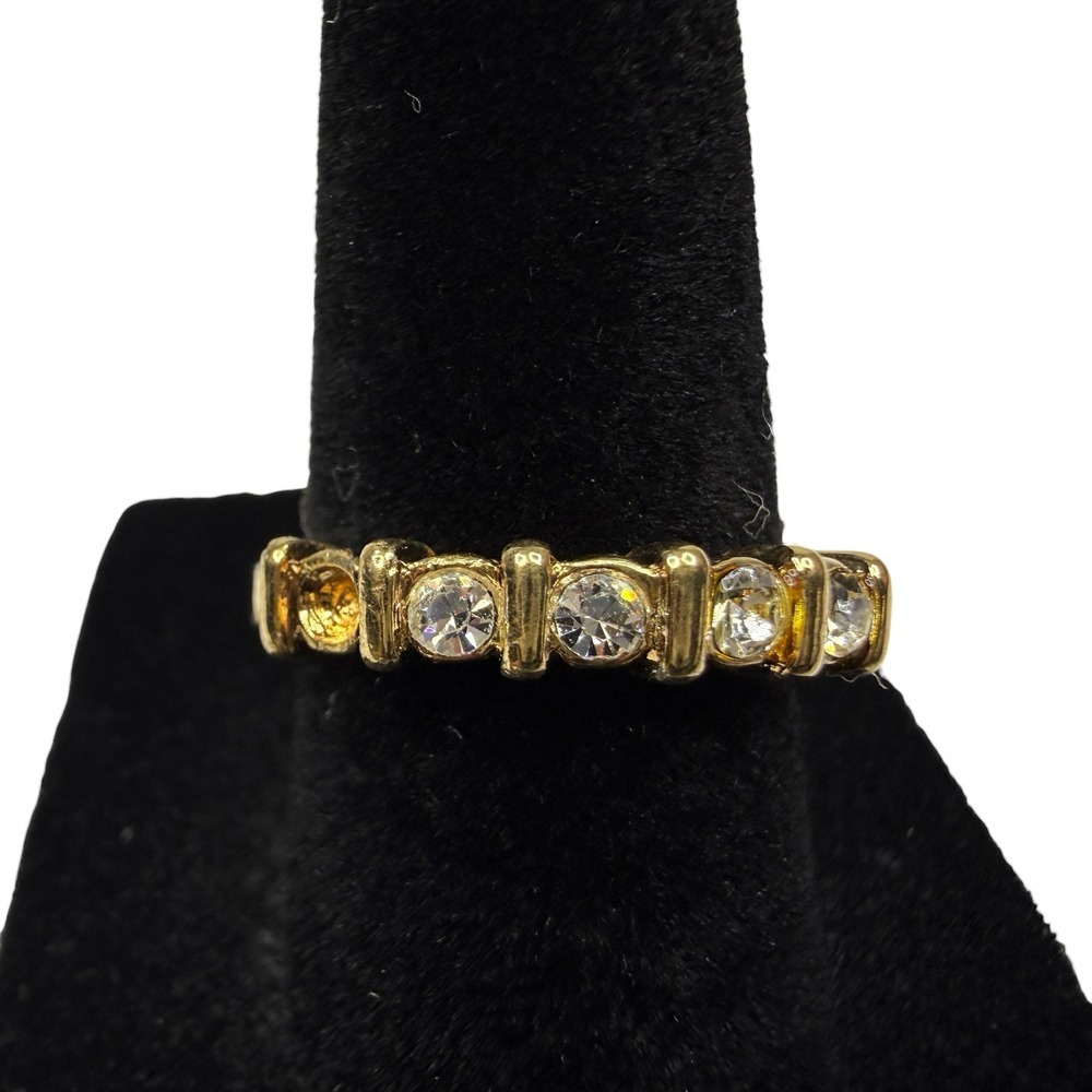 18KT GE Gold Half Eternity Band Ring Clear Crystal Gem Stones Jewelry Size 6.5